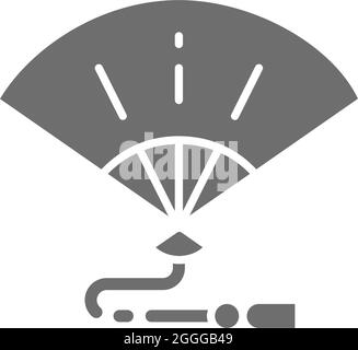 Ventilatore a mano giapponese, tradizionale geisha veer icona grigia. Illustrazione Vettoriale