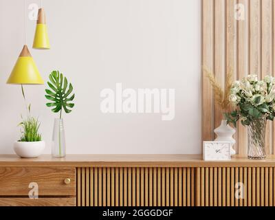 Mobile mockup in moderna stanza vuota, parete bianca.3D rendering Foto Stock