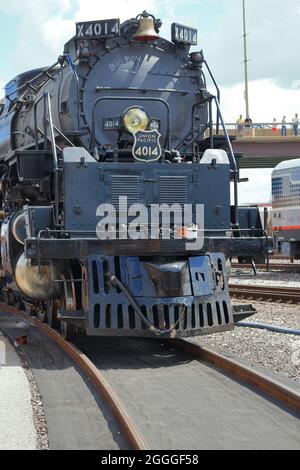 Il fronte di Union Pacific #4014--l'unica locomotiva a vapore 'Big Boy' in funzione Foto Stock
