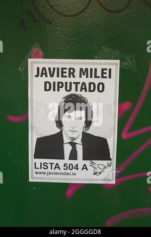 Argentina. 31 ago 2021. Il poster della campagna di Javier Milei. (Foto di Esteban Osorio/Pacific Press) Credit: Pacific Press Media Production Corp./Alamy Live News Foto Stock