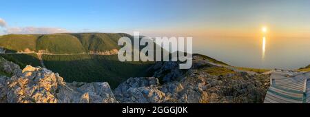 Panorama di Skyline Trail al tramonto, Capo Breton, Nuova Scozia, Canada Foto Stock