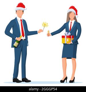 Uomini d'affari in cappelli di Natale in vacanza. Illustrazione Vettoriale