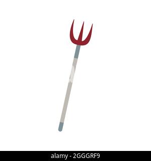 Forcella. Utensile per uso domestico. Disegno a mano isolato vettoriale colorato. Strumento di coltivazione affilata Illustrazione Vettoriale