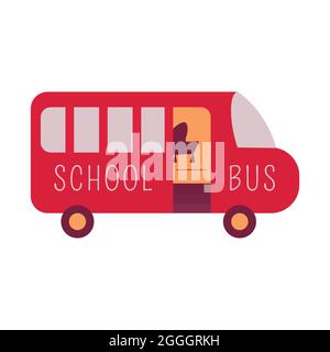 Illustrazione del vettore del bus scolastico rosso. Trasporto allievo o studente. Back to School concetto icona isolato Illustrazione Vettoriale