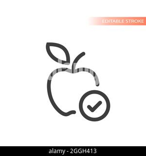 Apple con icona vettore linea segno di spunta. Segno di spunta, segno di spunta ok, simbolo di alimentazione sana. Illustrazione Vettoriale