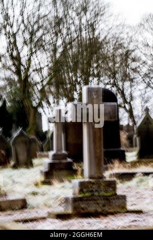 Tombe pietre sul cimitero di Honley Foto Stock