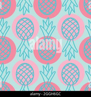 Ananas tropicale senza cuciture motivo, cute estate sfondo ananas rosa blu, motivo ripetizione carino, design per tessuto, stampa tessile Illustrazione Vettoriale