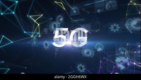 Immagine di testo da 5 g sulla scansione degli oscilloscopi e sull'elaborazione dei dati sugli schermi Foto Stock