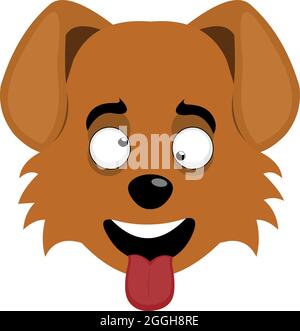 Illustrazione di emoticon vettoriale del volto di un cane cartoon con un'espressione pazza e lingua che si attacca fuori Illustrazione Vettoriale