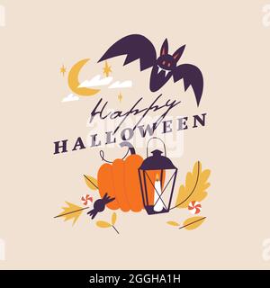 Illustrazione vettoriale poster o invito di Halloween party. Opuscolo per la celebrazione dell'autunno. Cartelli horror di Halloween Illustrazione Vettoriale