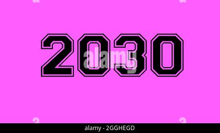 2030 numeri nero lettere rosa sfondo rosa Foto Stock