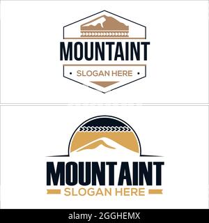 Avventura turismo escursioni campeggio montagna logo design Illustrazione Vettoriale