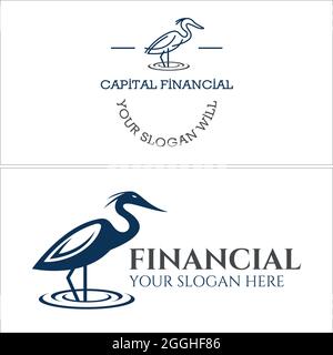 Capitale finanziario con heron semplice icona logo design Illustrazione Vettoriale