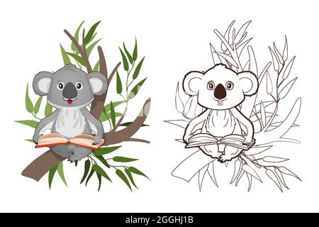 Colorare pagina carino koala seduta su nuvola. Libro da colorare per bambini.  Attività educativa per bambini e bambini in età prescolare con animali  carini Immagine e Vettoriale - Alamy