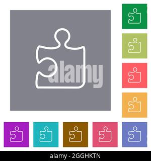 Singolo pezzo di puzzle contorno icone piatte su sfondi quadrati di colore semplice Illustrazione Vettoriale