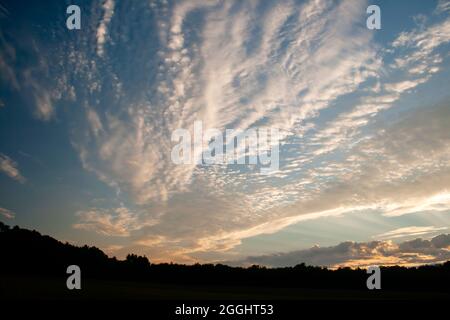 Cirrocumuli e cumuli nuvole bianche al tramonto Foto Stock