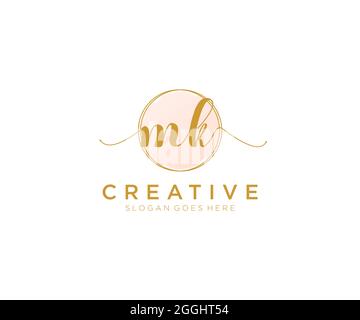 MK monogramma di bellezza con logo femminile ed elegante design con logo, logo scritto a mano di firma iniziale, matrimonio, moda, floreale e botanico con creatività Illustrazione Vettoriale