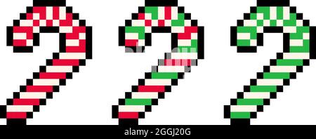 Carino pixel 8 bit rosso e verde Natale caramella confezione di canna - vettore, isolato Illustrazione Vettoriale