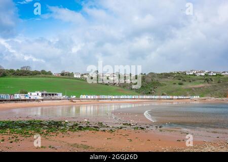 BroadSands Beach, vista di BroadSands Beach a Torbay, South Devon, Inghilterra, Regno Unito Foto Stock
