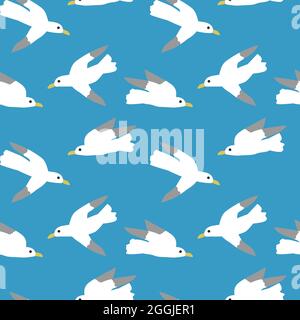 Modello senza giunture vettoriale Seagull. Sfondo per sfondo, avvolgimento, imballaggio e sfondo. Stampe di animali selvatici senza fine Illustrazione Vettoriale