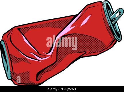 Una lattina sbriciolata può. Confezionamento di una bevanda gassata. Rifiuti di metallo riciclabili ecologici Illustrazione Vettoriale