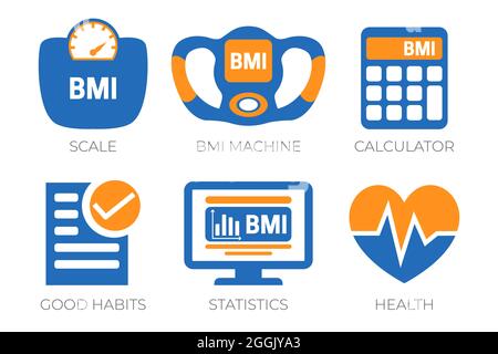 Icone dell'indice di massa corporea del peso BMI Illustrazione Vettoriale