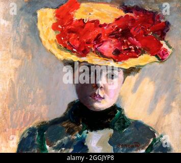 Ragazza in cappello di paglia (Femme au chapeau rouge) dell'artista francese Pierre Bonnard (1867-1947), olio su tela, 1903 Foto Stock