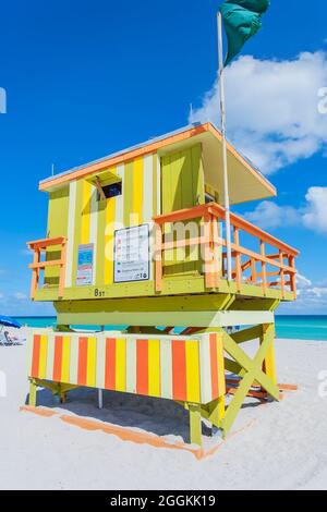 Art Deco rifugio bagnino a South Beach, Ocean Drive, Miami Beach, Miami, Florida, USA Foto Stock