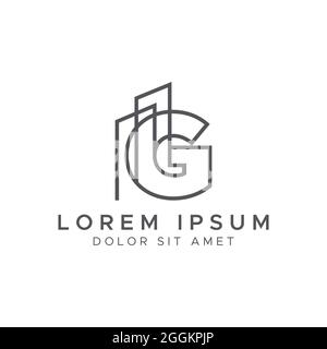 Modello di progettazione del logo della lettera iniziale G Line Building Vector Stock Illustration. Illustrazione Vettoriale