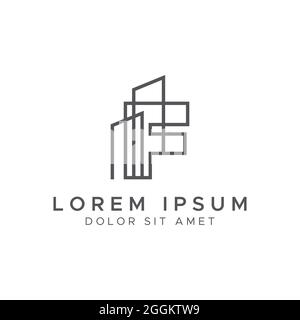 Modello di progettazione del logo della lettera iniziale F Line Building Vector Stock Illustration. Illustrazione Vettoriale