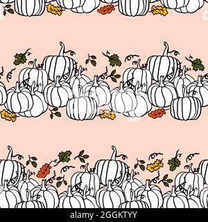 Fall in bianco e nero zucca senza cuciture modello cantoon Illustrazione Vettoriale