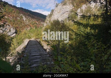 Binari in legno sul sentiero Ciro da Sarajevo a pale, Bosnia 2020 Foto Stock