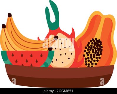 piatto con frutti tropicali icona isolata Illustrazione Vettoriale