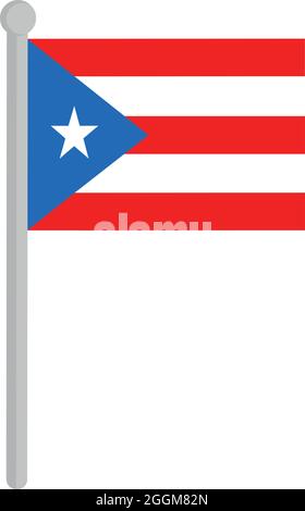 Illustrazione vettoriale della bandiera di Puerto Rico su un palo Illustrazione Vettoriale