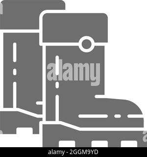 Stivali in gomma, stivali, calzature icona grigia. Isolato su sfondo bianco Illustrazione Vettoriale