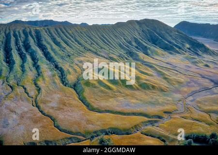 Una delle cose migliori di Teletubbies Savanna è che si trova vicino al Monte bromo. La zona del massiccio è uno degli attrici turistici più visitati Foto Stock