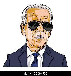 Joe Biden il presidente degli Stati Uniti che indossa Black Sunglass US Cartoon Caricature Vector Illustration. Washington, 2 settembre 2021 Illustrazione Vettoriale