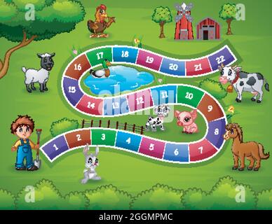 Serpenti e scale gioco fattoria tema Illustrazione Vettoriale