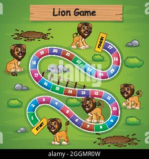 Serpenti e scale gioco tema leone Illustrazione Vettoriale