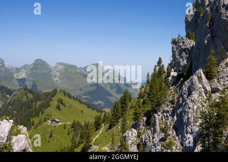 Regione di Gastlosen. Albergo di montagna Soldatenhaus. Cantone di Friburgo. alpi svizzere. Foto Stock