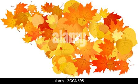 Mucchio di foglie cadute. Mucchio di foglie di autunno arancio, giallo e rosso. Illustrazione Vettoriale