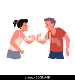 Coppia gente yell, moglie del marito arrabbiato punto lotta in lotta, uomo aggressivo donna urlando Illustrazione Vettoriale