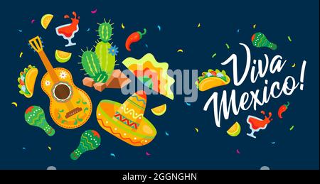 Viva Messico - tradizionale banner vettore di frase di vacanza messicano Illustrazione Vettoriale