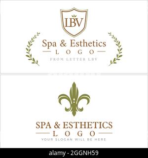 Spa estetica alloro wreath icona logo design Illustrazione Vettoriale