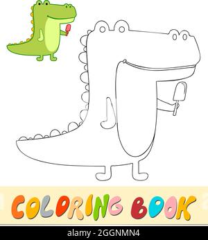 Libro o pagina da colorare per bambini. Illustrazione vettoriale in bianco e nero a coccodrillo Illustrazione Vettoriale