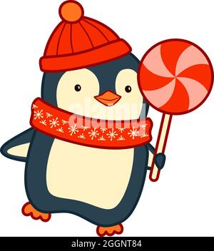 Clip cartoni animati di Natale arte pinguino illustrazione vettoriale di Natale Illustrazione Vettoriale
