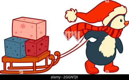 Clip cartoni animati di Natale arte pinguino illustrazione vettoriale di Natale Illustrazione Vettoriale