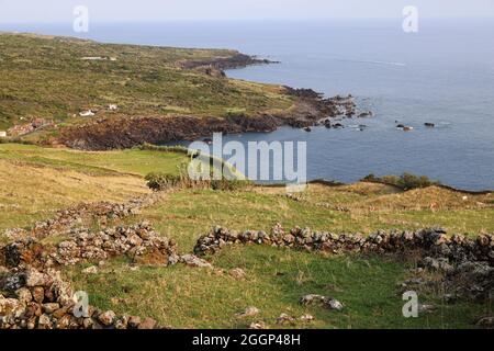 Vista panoramica della costa da Ponta Branca, Isola Graciosa, Azzorre Foto Stock