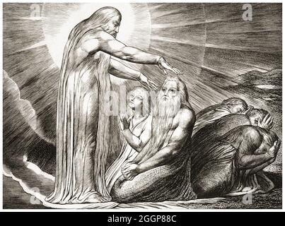 'La visione di Dio' da 'Illustrations of the Book of Job' di William Blake, una serie di incisioni pubblicata nel 1825. Foto Stock