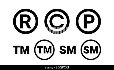 Marchio registrato Copyright Patent and Service Mark Icon Set Illustrazione Vettoriale